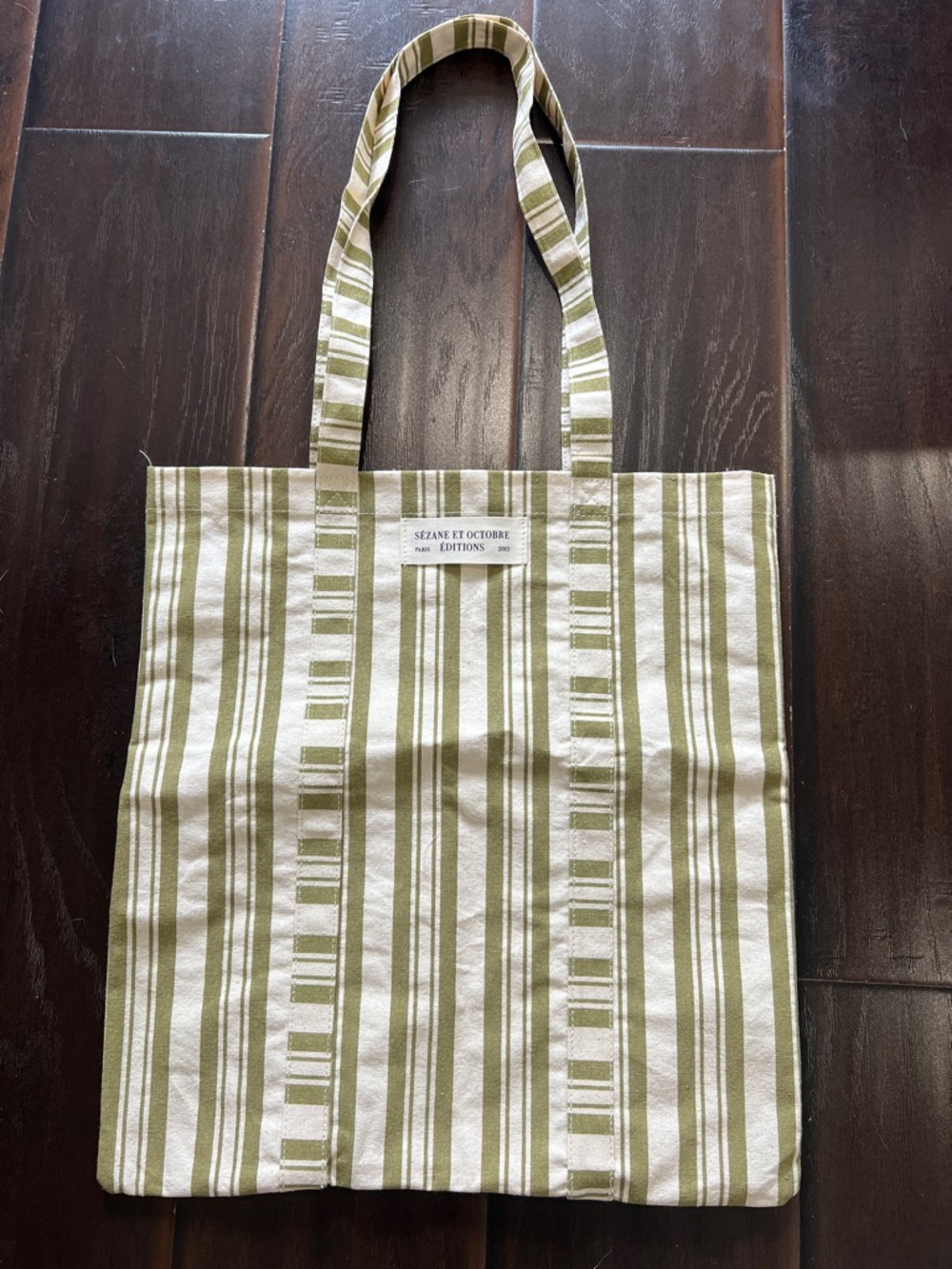 Sézane Green Striped Tote